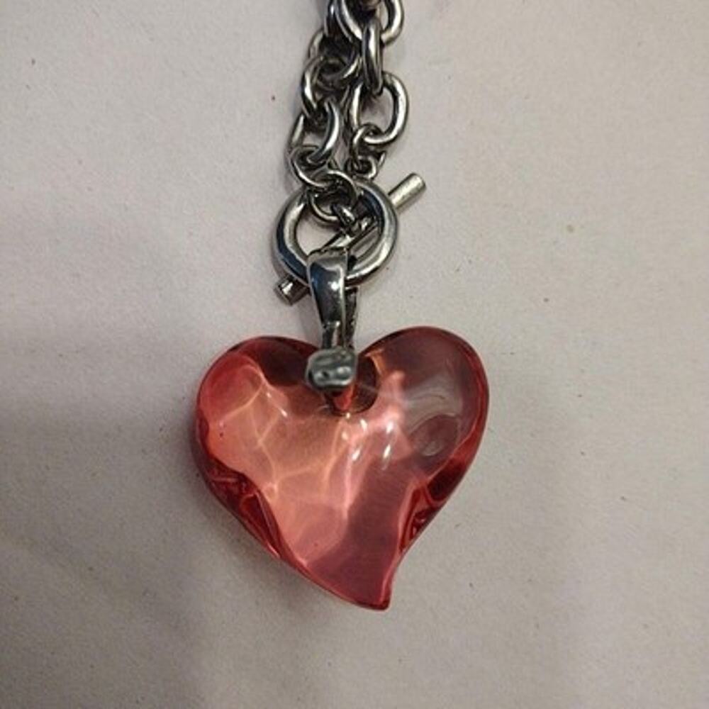 Silver Tone RED Glass Heart Toggle Charm Chain Bracelet 8.5 In Womens Jewelry